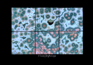 'Six Sides': The images from each side of an Ocean Jasper cube specimen, Marovato Deposit/vein 1. Each side ~40mm.